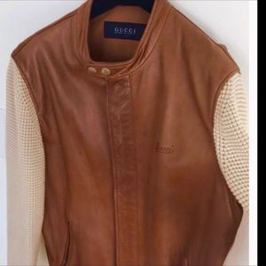 Gucci leather and knitted sleeve jacket
